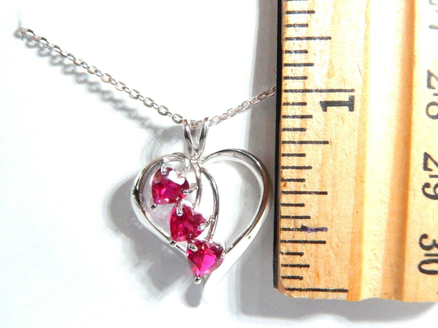 *NWT*  10K White Gold 1.00 CT Three  Ruby Heart Pendant  With 18" Chain