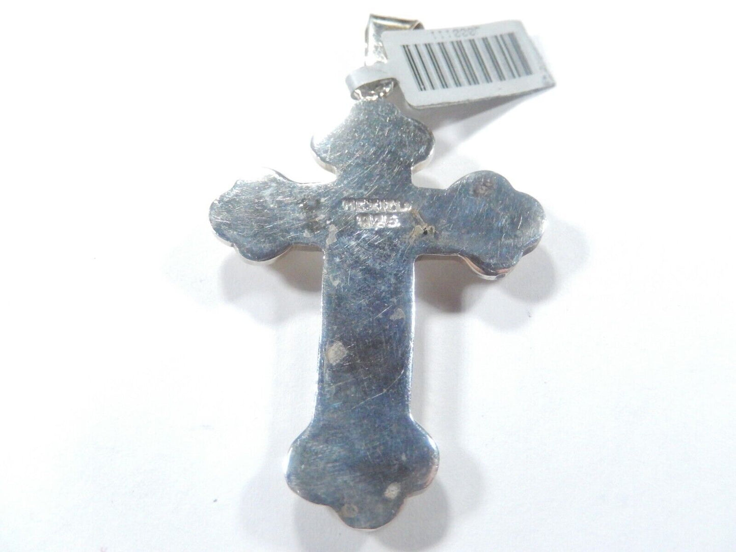 *VINTAGE*  LARGE Mexico Sterling Silver Multi Gem Cross Pendant