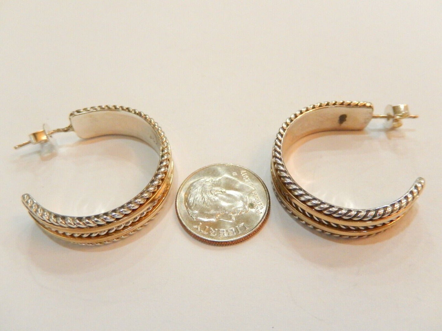 *VINTAGE* TOM HAWK Navajo Sterling Silver & 12K Gold Hoop Post Earrings