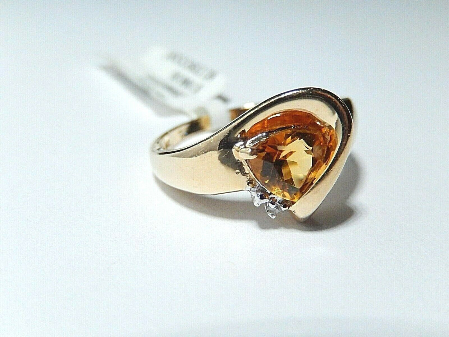 *VINTAGE*14K Yellow Gold Trillion Citrine & Diamond Accent Modern Bypass Ring-7