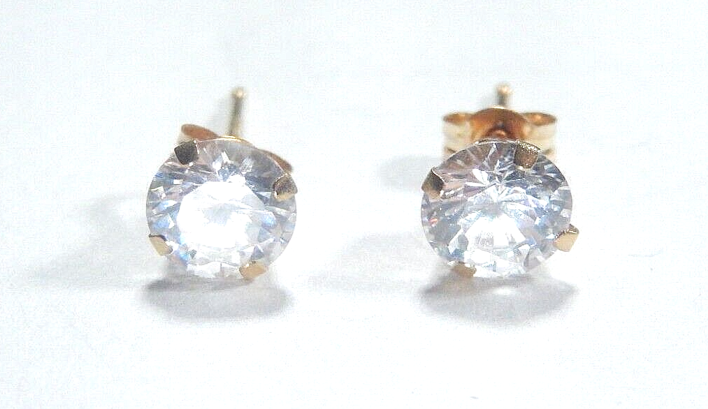 14K Yellow Gold Round Solitaire  1CT Cubic Zirconia Push Back Ear Stud Earrings