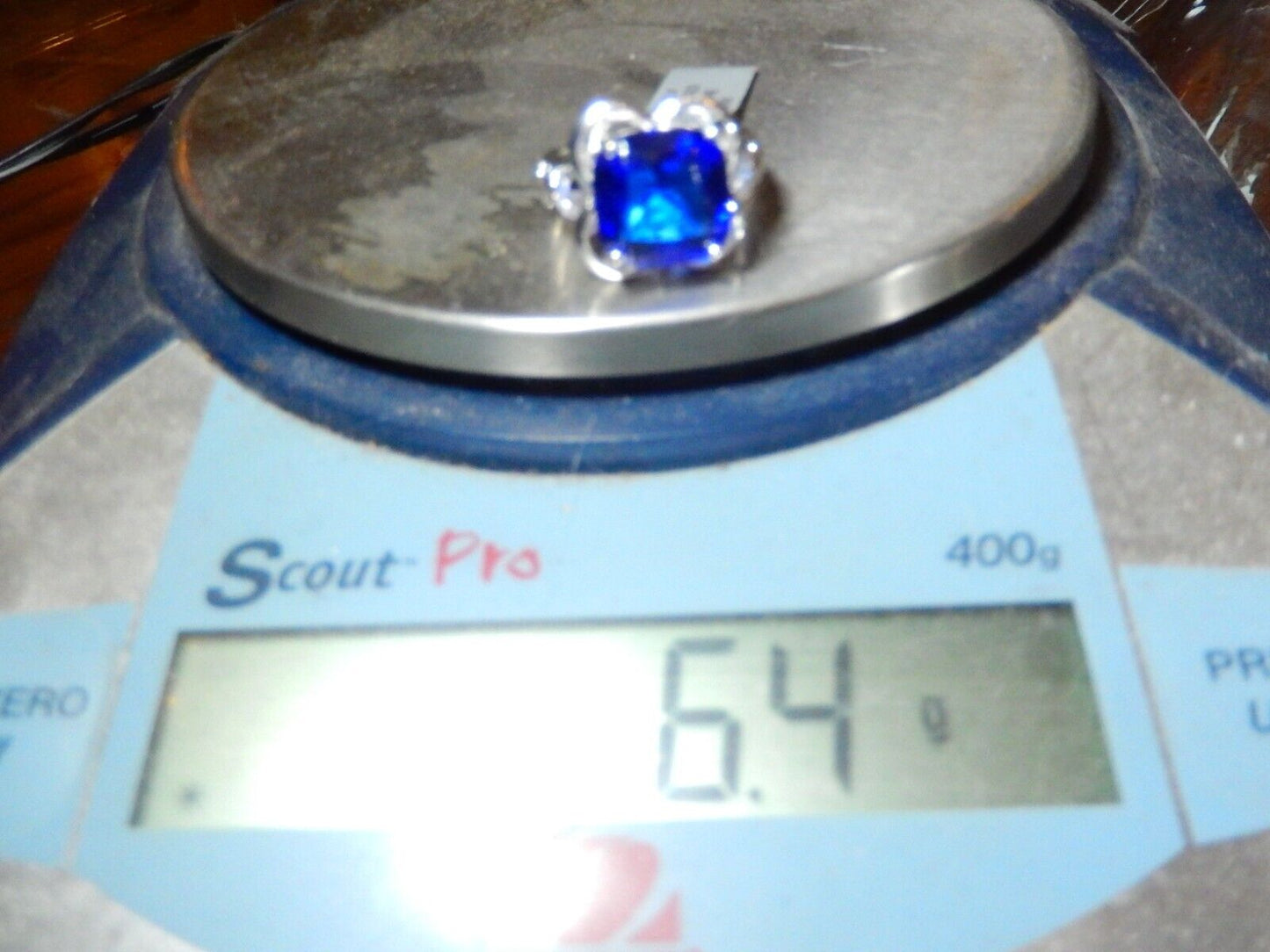 Sterling Silver 9.0 CT Cushion Cut Simulated  Blue Sapphire Ring Size 8.5
