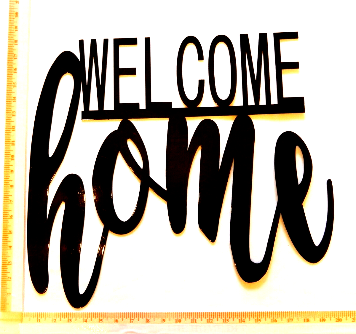 ~NEW~  14ga. LARGE " WELCOME HOME" Gloss Black  Metal Wall Art- 20" x 18"