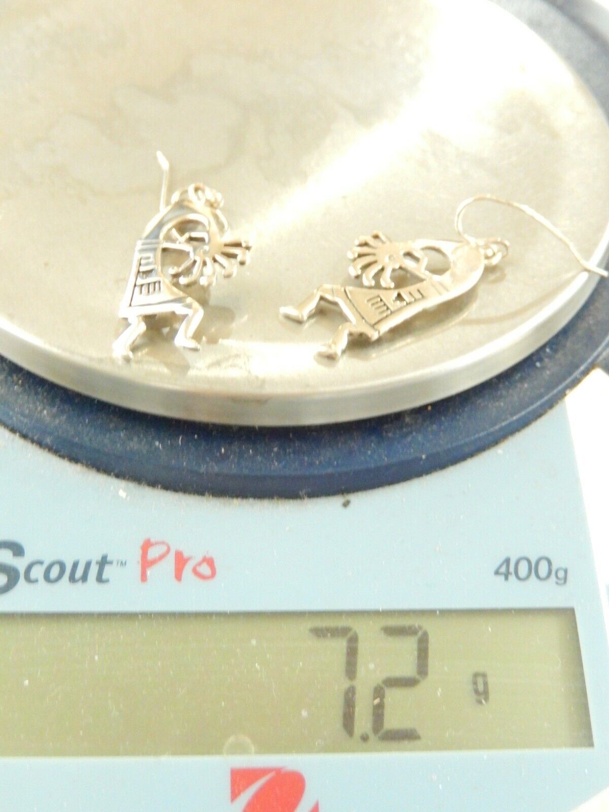 Native American  Sterling Silver Dancing Kokopelli  Earrings