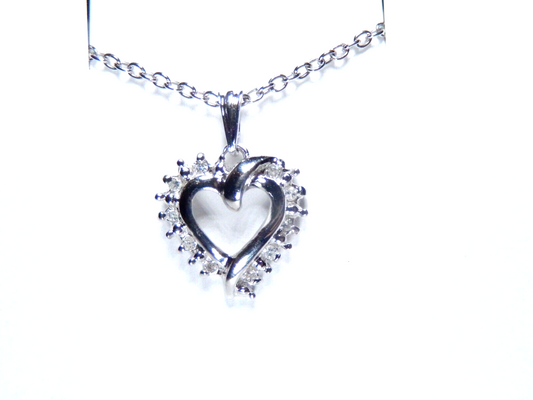 *NWT* - 10K White Gold 1/10Ct Round White  Diamond  Heart Pendant w/ 18" Chain