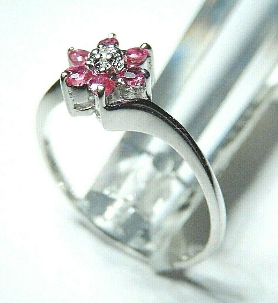 *NWT* 10k White Gold Ruby & Diamond Ladies Ring Size 7