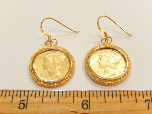 *VINTAGE*  VERMEIL GOLD  1927 & 1936 SILVER Mercury Dime Sterling Earrings