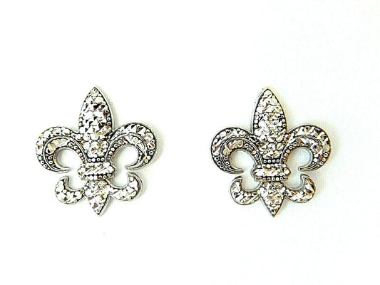 *NWT* 14k White Gold Diamond Cut Fleur de Lis Post Earrings