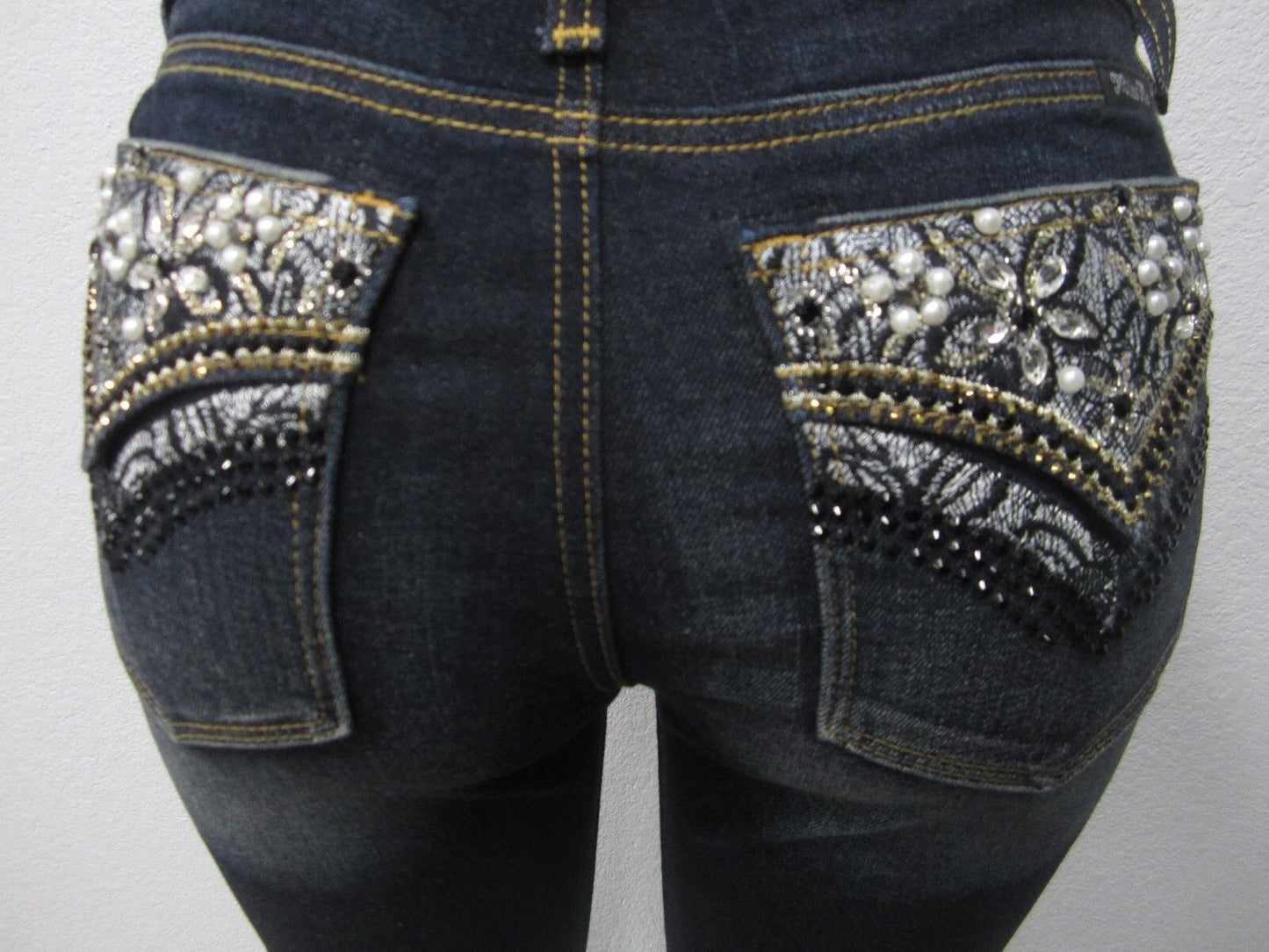 NWT Miss Me Women Faux Flap Pocket Embellished Jeans - Boot Cut M3024B 29x34