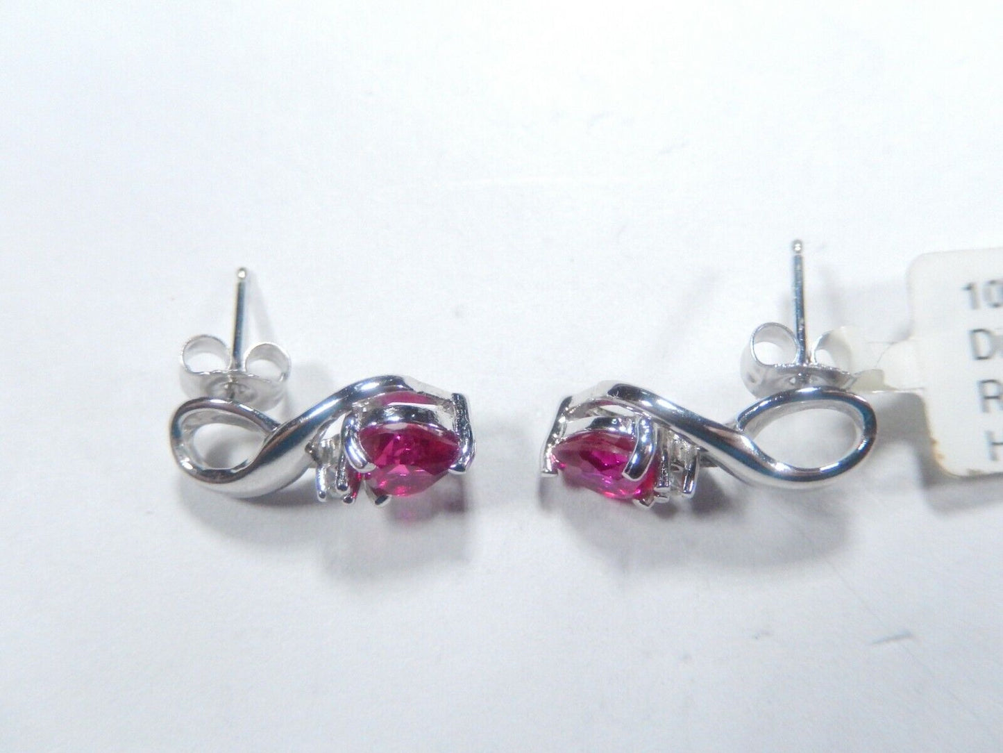 10k White Gold Lab-Created Ruby and Diamond Earrings