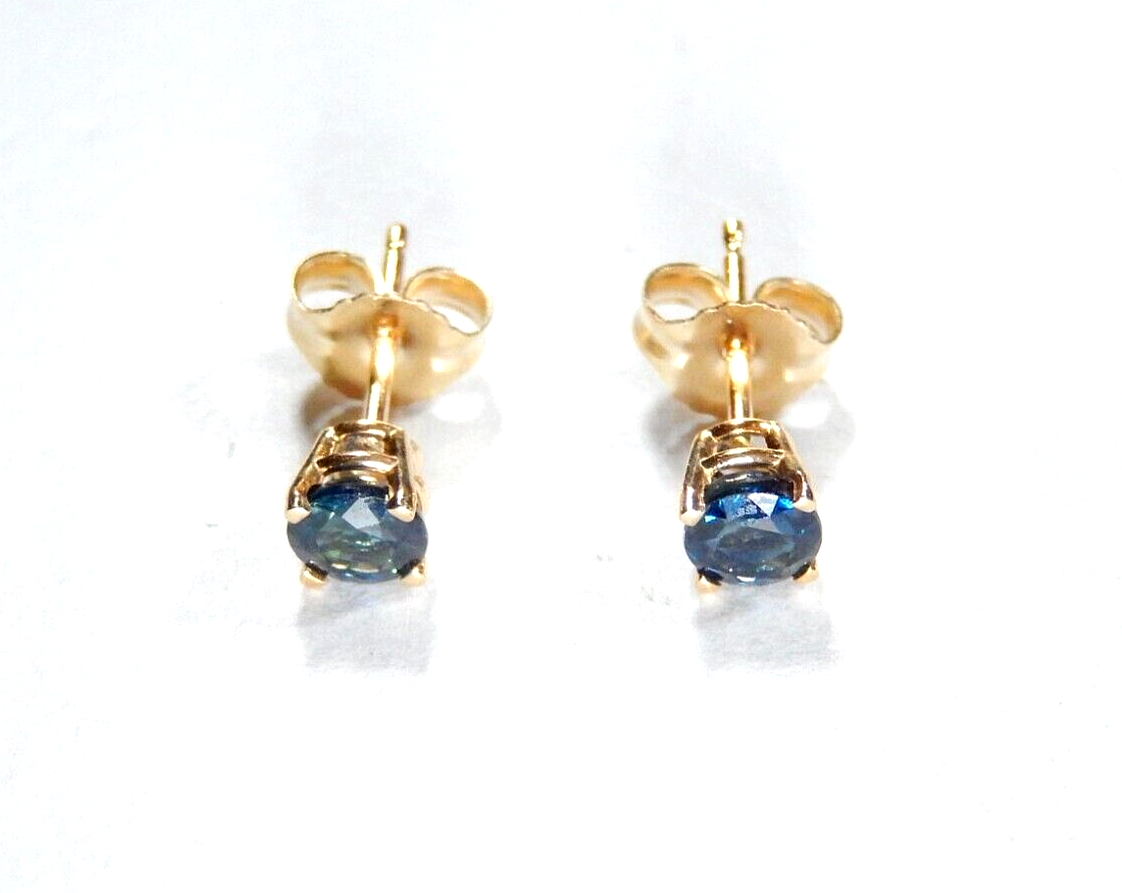 14k Solid Yellow Gold .60CT TW Natural Blue Sapphire Ear Studs