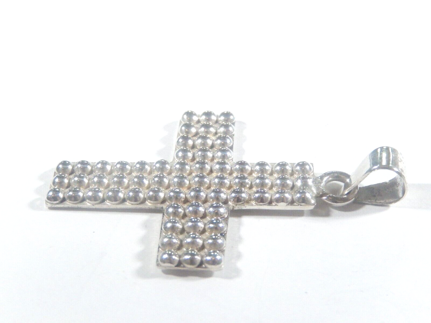 *VINTAGE*  Taxco LARGE Sterling Silver  Beaded  Cross Pendant