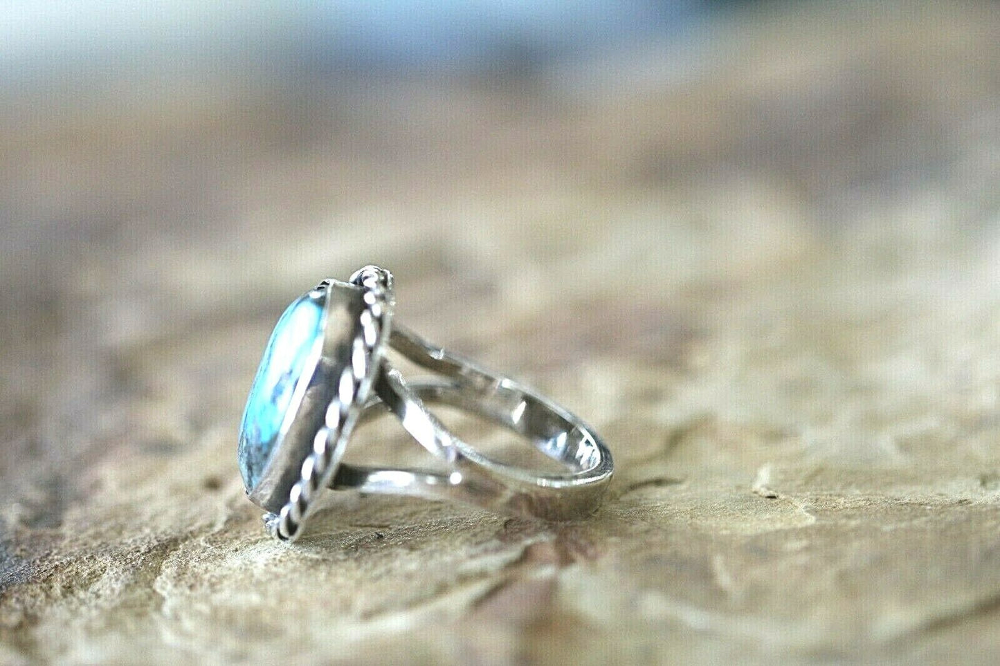 *VINTAGE*  Large Native American Sterling Silver Blue Turquoise Ring  Size 13.5