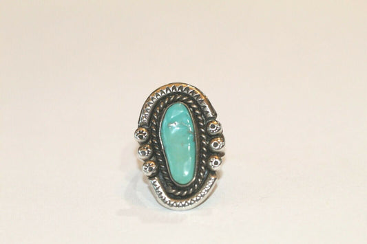 Native American Indian Turquoise 1 1/8" x 3/4Sterling Silver 925  Ring Size 7.5