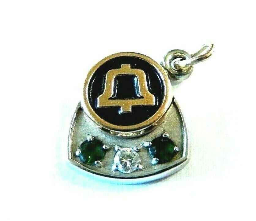 *VINTAGE* 10k White Gold Emerald & Diamond Bell Telephone  Pendant  / Charm