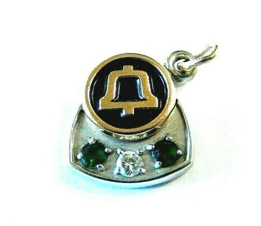 *VINTAGE* 10k White Gold Emerald & Diamond Bell Telephone  Pendant  / Charm