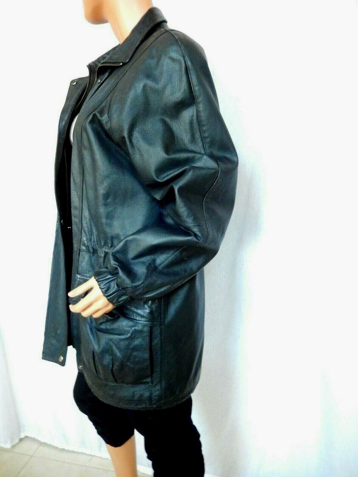 LIZ BAKER ESSENTIALS  BLACK LEATHER COAT UNISEX SIZE S EXCELLENT CONDITION!