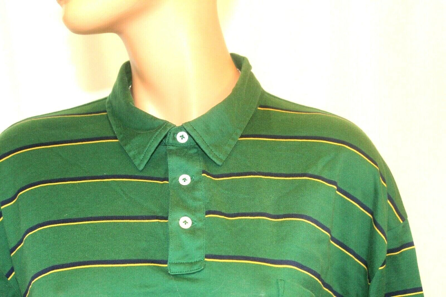 Polo Golf Ralph Lauren Shirt Mens XXL Short Sleeve Green w/ Navy- Yellow Stripe