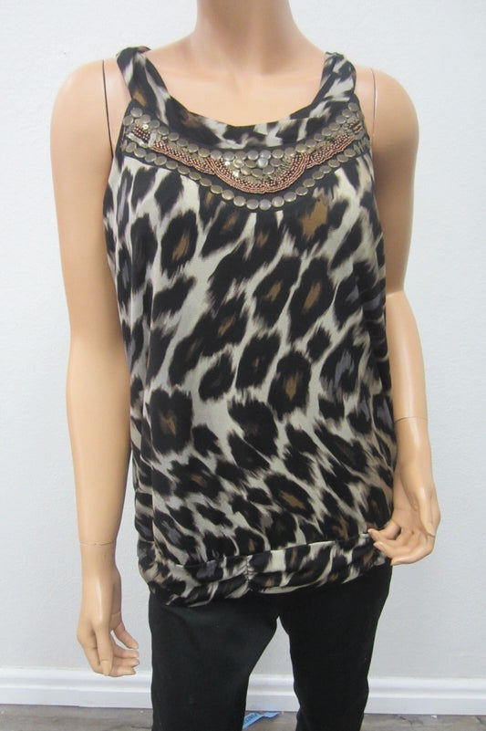 *MINT* WORTHINGTON BEADED & STUDDED ANIMAL PRINT  SLEEVELESS TOP SIZE LARGE