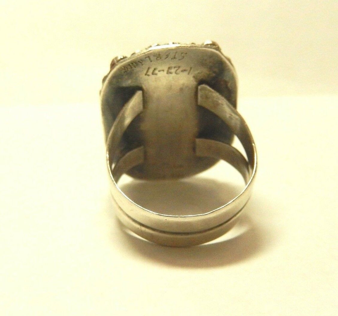 Exquisite  Vintage  Large Green Aggate Mens Ring Sterling 18.54 gr Size 12.5