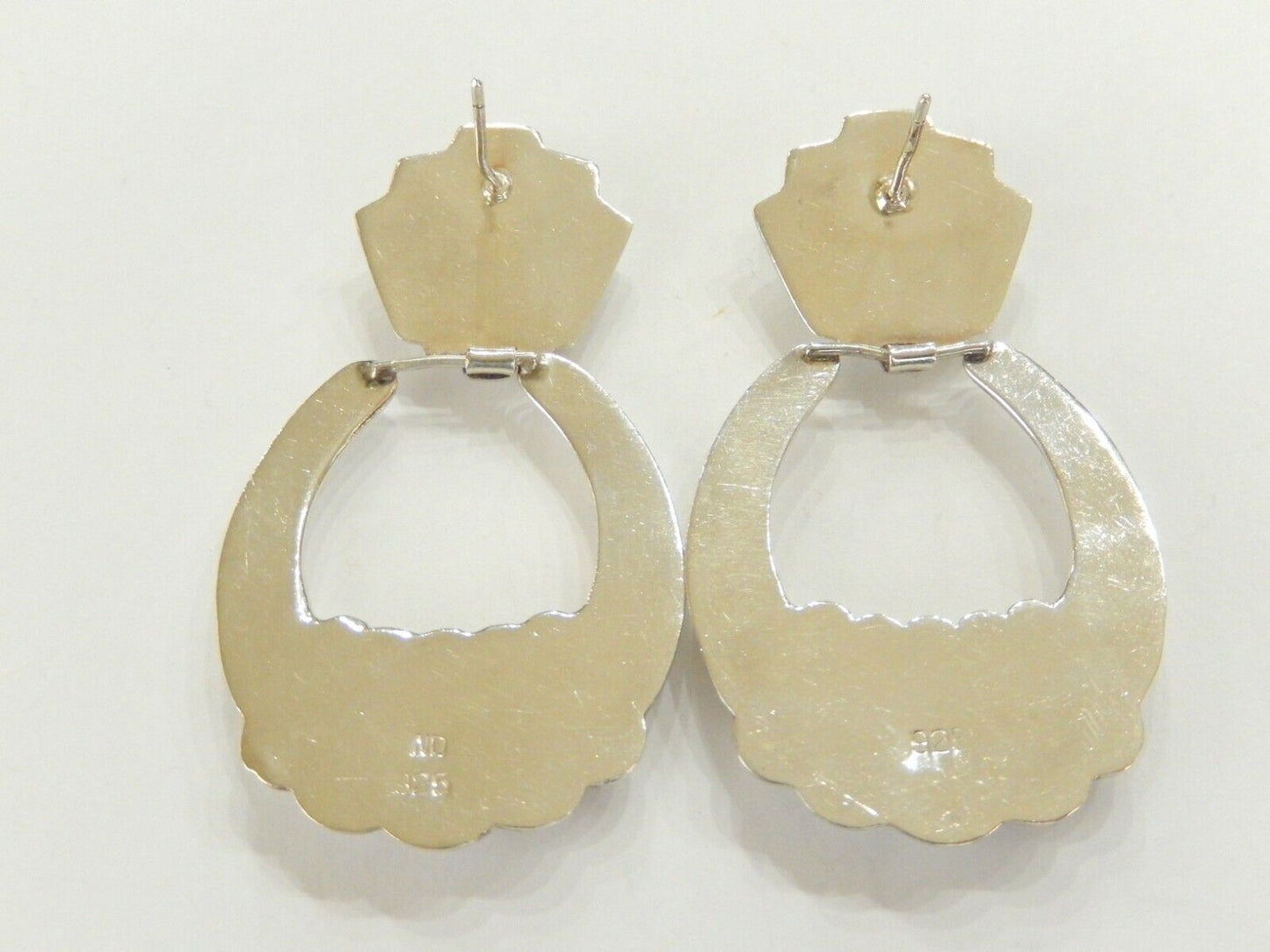 *VINTAGE*  LARGE Sterling Silver Hinged Door Knocker Shrimp Earrings 2.25"