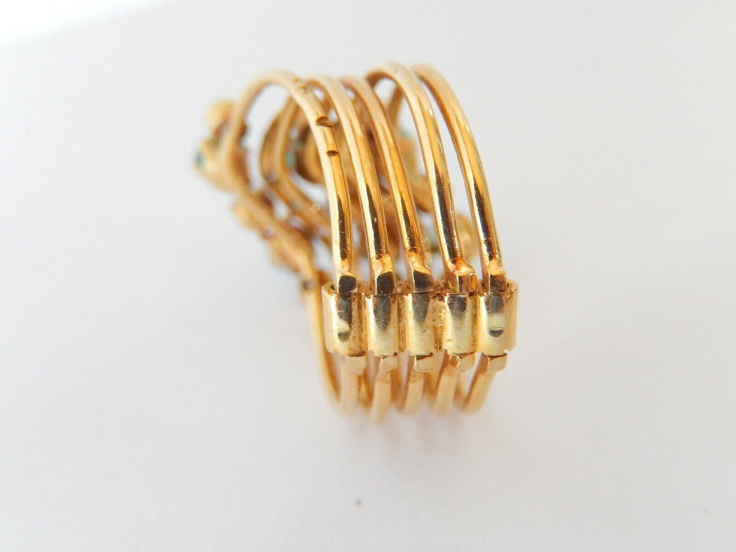 *VINTAGE* 14K Yellow 1.75CT Gold 5 Hinged  Band Emerald & Diamond Ring Sz 8.75