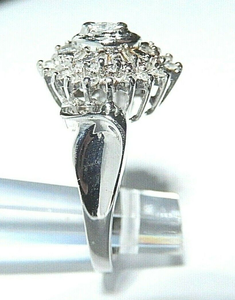 *NEW* 10K White Gold 1/3CT  Diamond Cluster Ballerina Ladies Ring Size 7.5