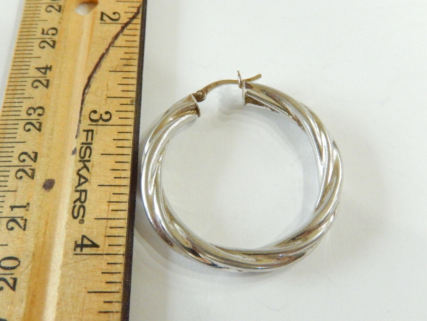 *VINTAGE*  LARGE 925 Sterling Silver Twisted Style Puffed Hoop Earrings  1.5"