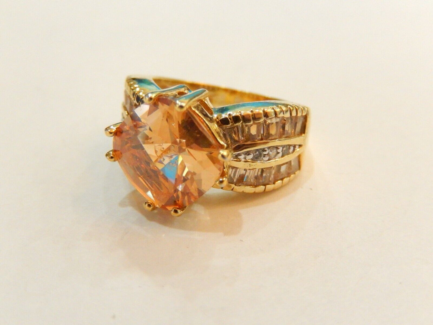 14K Gold Vermeil Sterling 5.00 CT Madeira Citrine & CZ Solitaire Ring Size 5.5