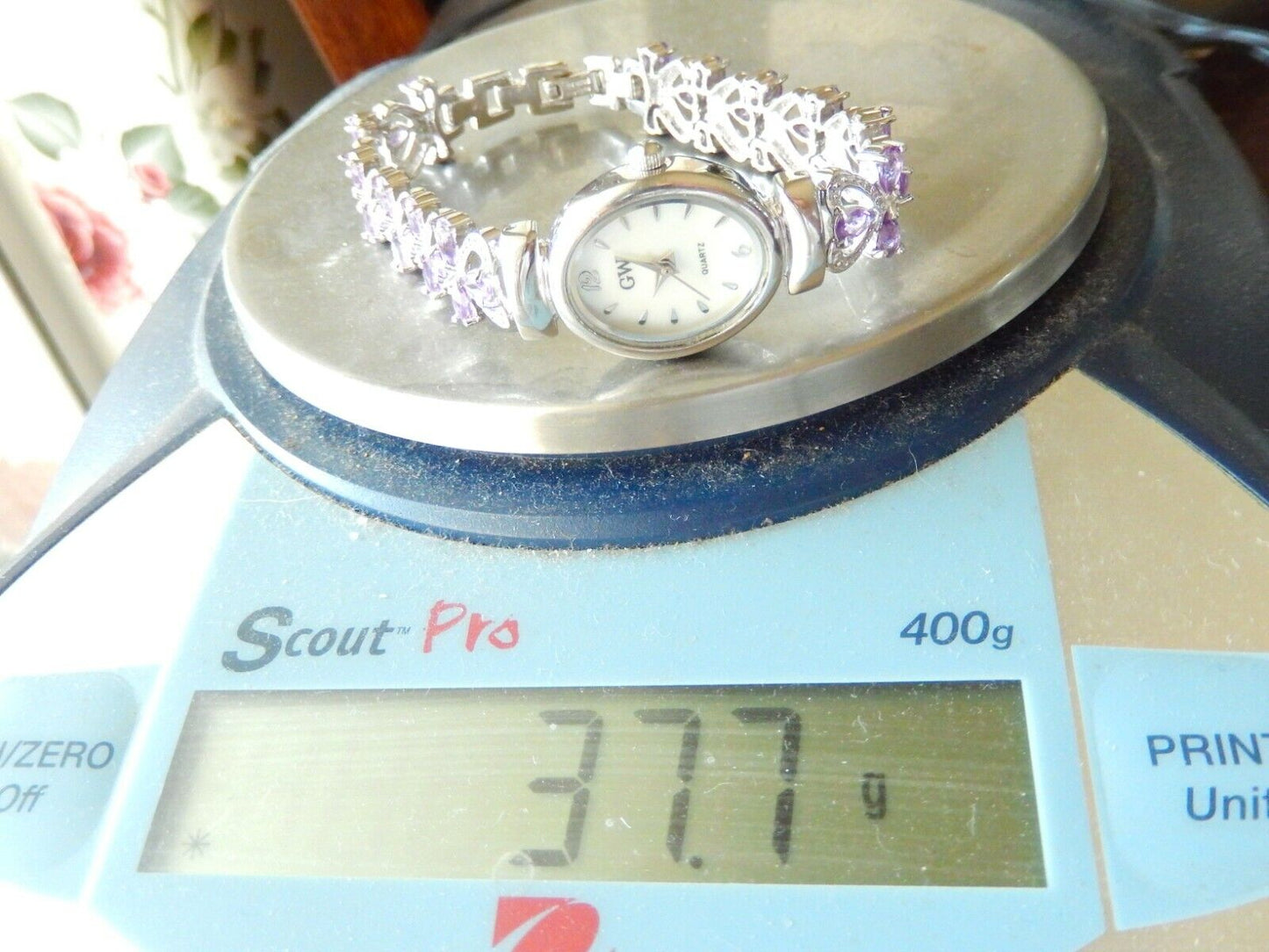 ~*GEM  WATCH*~ 4.50 CT Amethyst 7- 7.5" Sterling 925 Bracelet & Bezel  Quartz