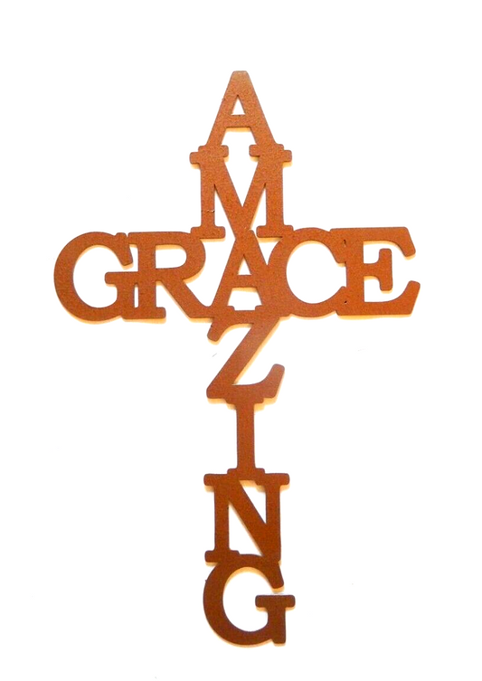 ~NEW~ 14ga. "AMAZING GRACE CROSS"  Copper  Color Metal Wall Art Sign ~ 18" x 12"