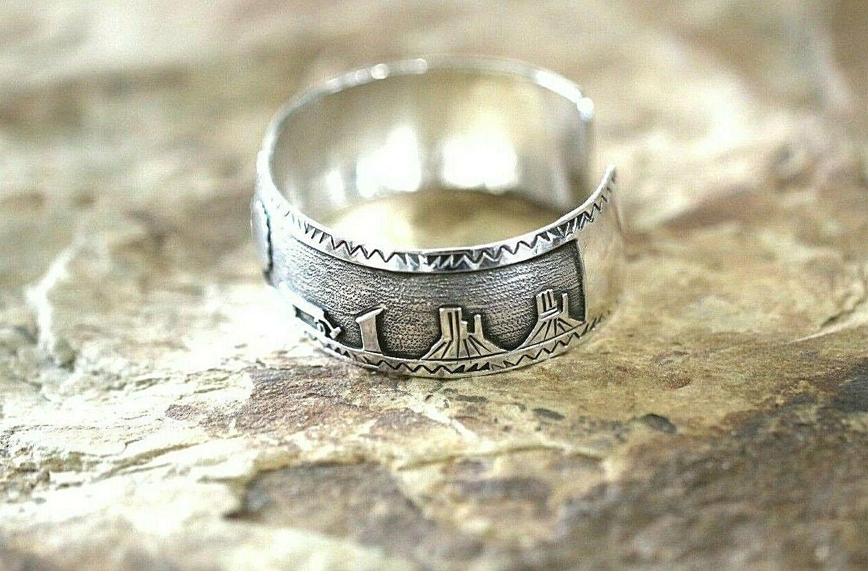 *VINTAGE*  UNISEX Sterling Silver 925  Story Telling Cuff Bracelet