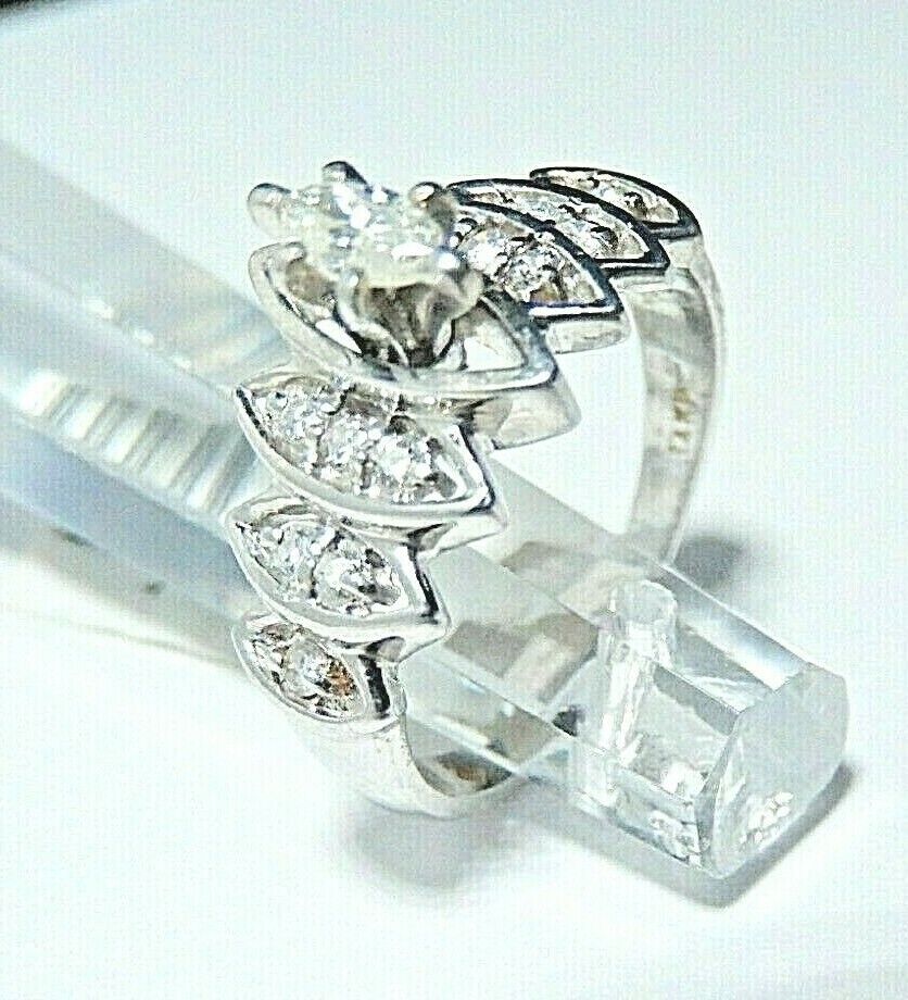 *NWT* 14K White Gold Marquise & Round VS Diamond Ladies Engagement Bridal Ring