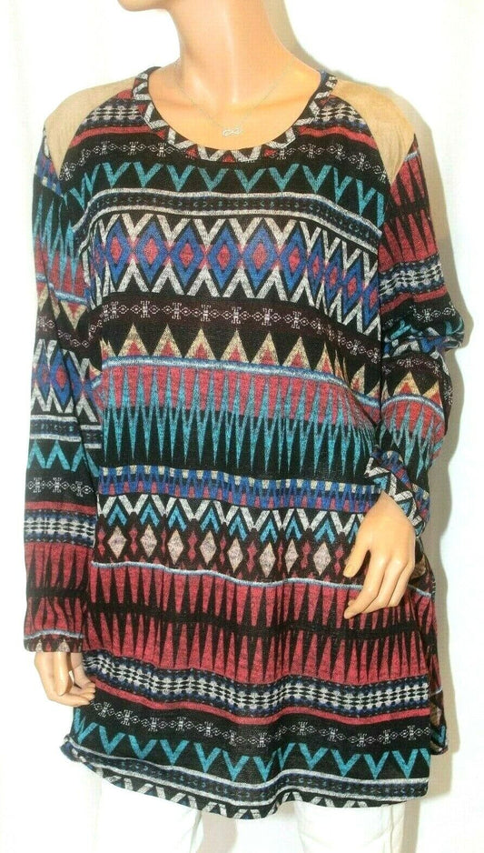 *NWT* $42.  CAVENDER'S Women’s Pullover Knit Top  Multicolor Southwest Sz 2X