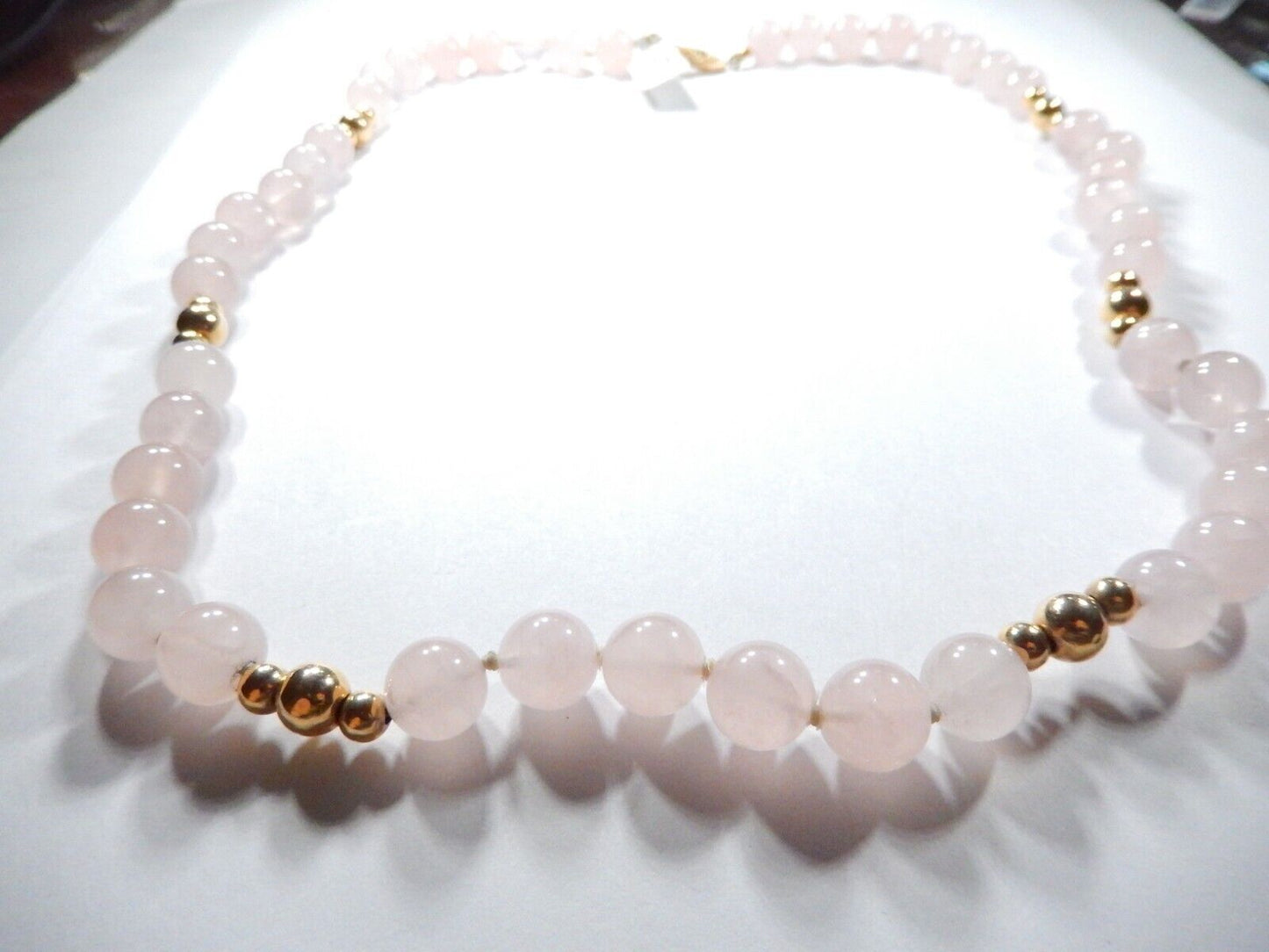 *VINTAGE*14K Yellow Gold Beads & 14K Clasp w/10mm Rose Quartz Beads 24" Necklace