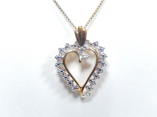 Gold Vermeil Sterling Silver Diamond Heart Pendant w/18" chain