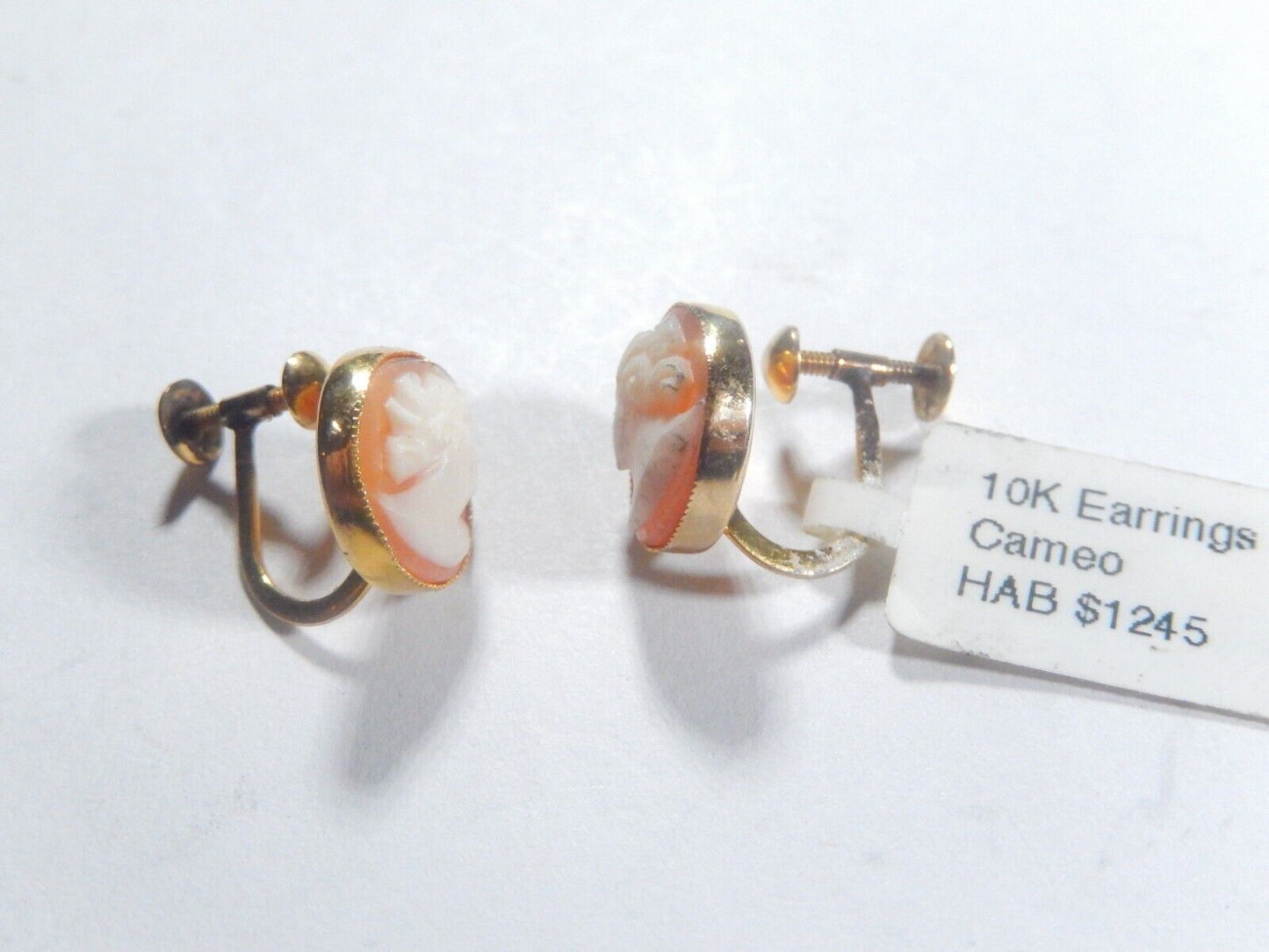 Antique Victorian "AMCO"  10k Yellow Gold  Cameo Screw Earrings