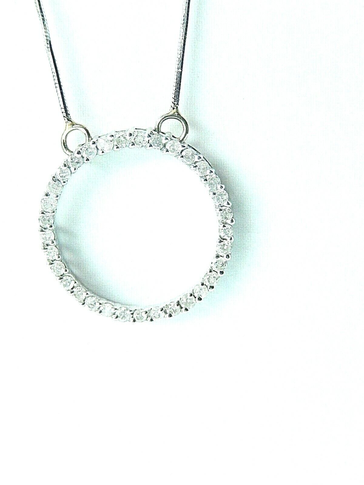 10K White Gold 18" Length Eternity 3/4" Circle Natural Diamond Pendant Necklace