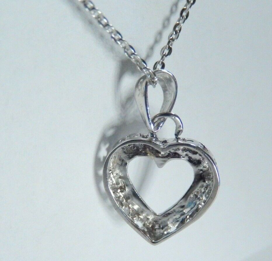 *NEW* - 10k White Gold Crescent Moon & Star Heart Diamond Pendant  w/18" Chain