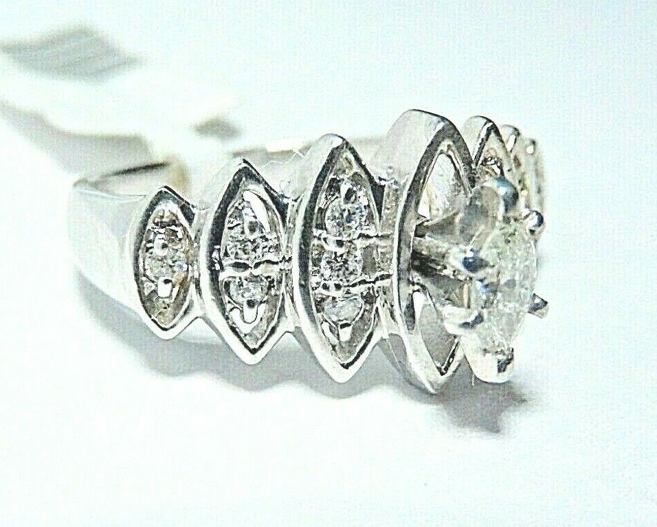 *NWT* 14K White Gold Marquise & Round VS Diamond Ladies Engagement Bridal Ring