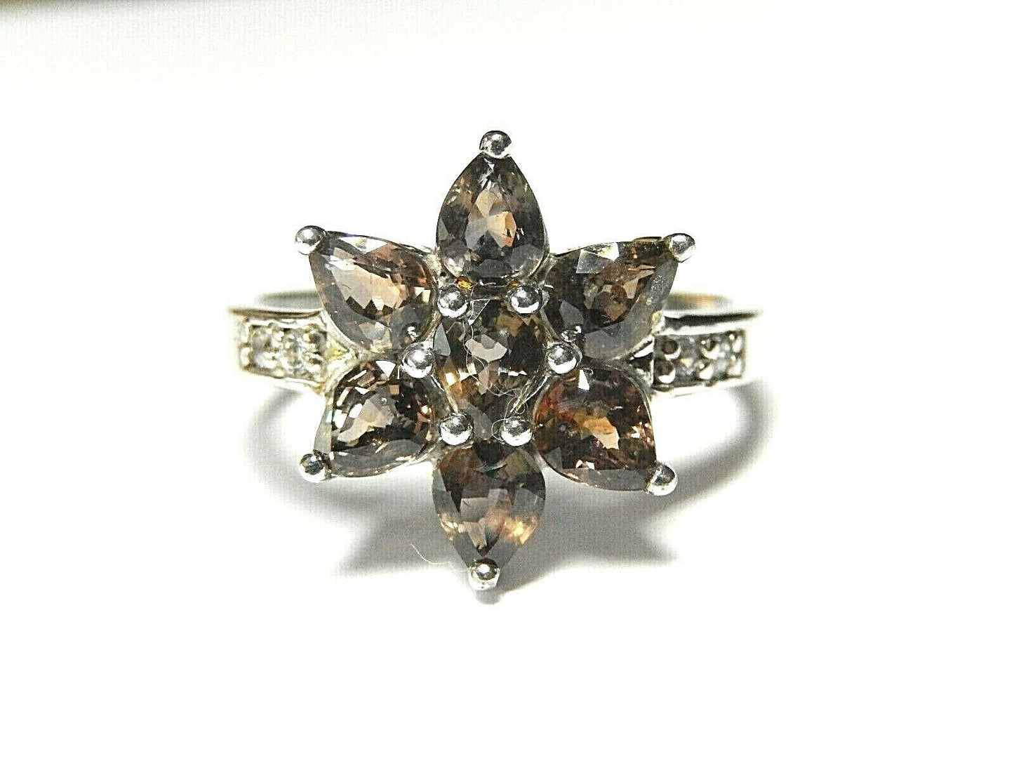 *VINTAGE*  Smoky Quartz & Zirconia 925 Sterling Silver Ring Jewelry Size 9.5