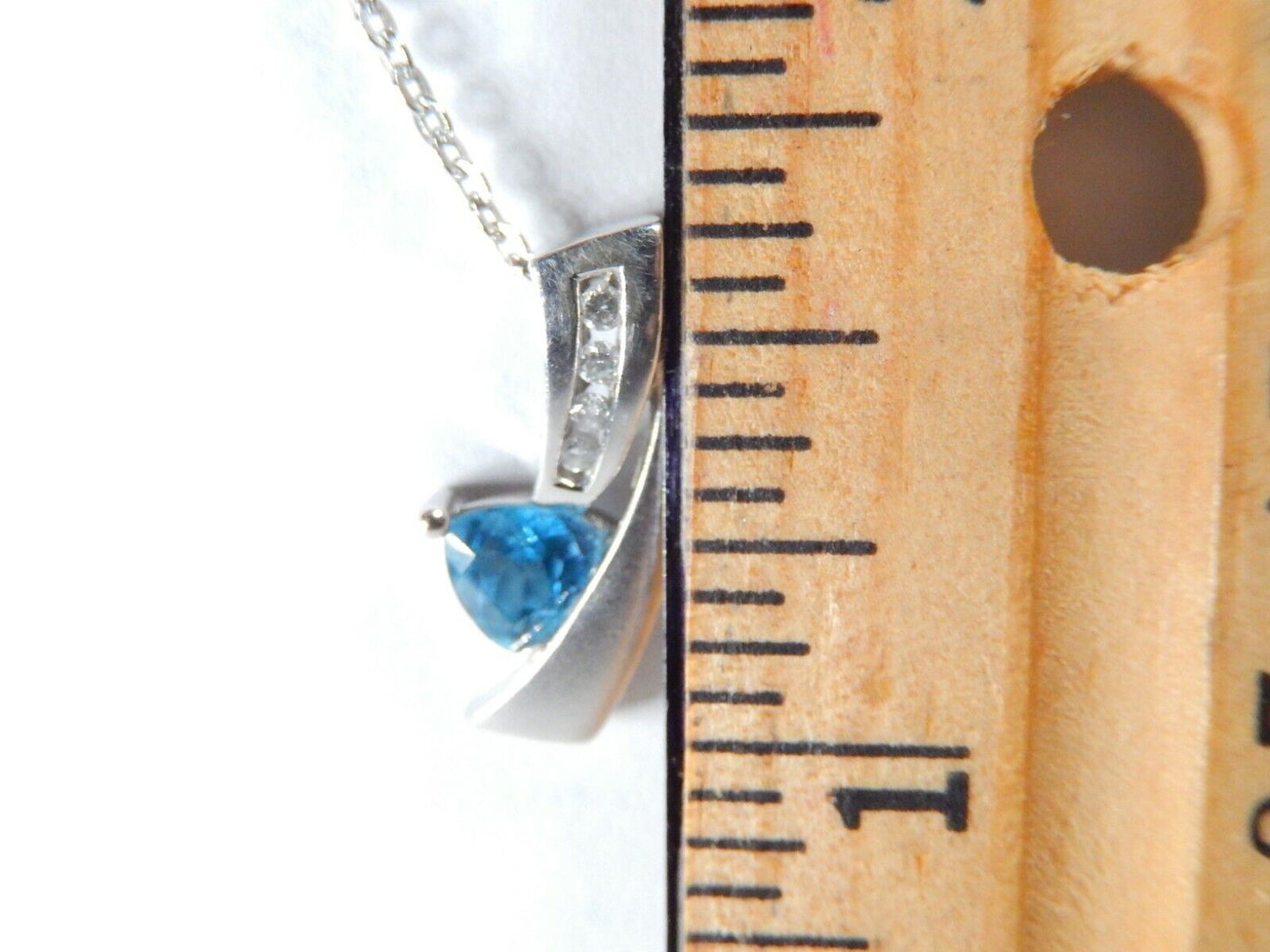 *NWT* 10K White Gold Triangle Blue Topaz and Diamond Slide Pendant w/18" Chain