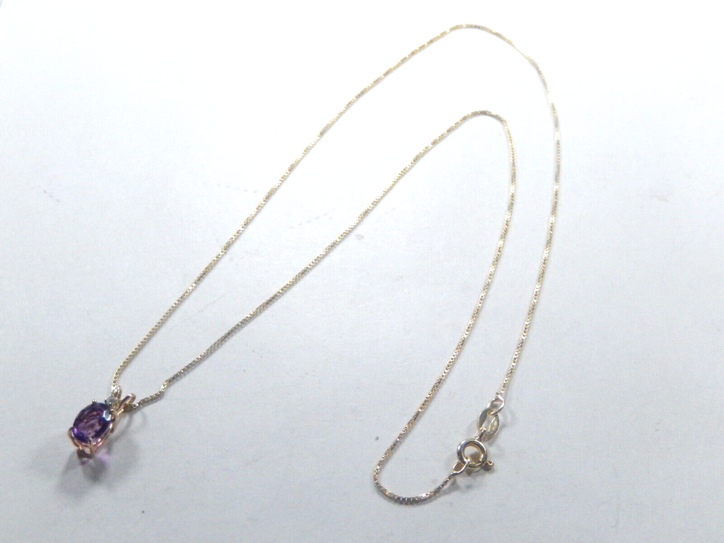 14k Yellow Gold Oval 1.00 CT Amethyst Solitaire & Diamond Accent w/18"chain