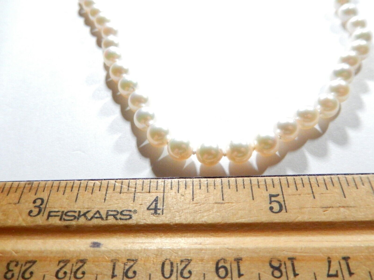 *VINTAGE*  Hand Knotted 6.5 mm AAA Cultured Pearl Necklace 22" w/ 14k Gold Clasp