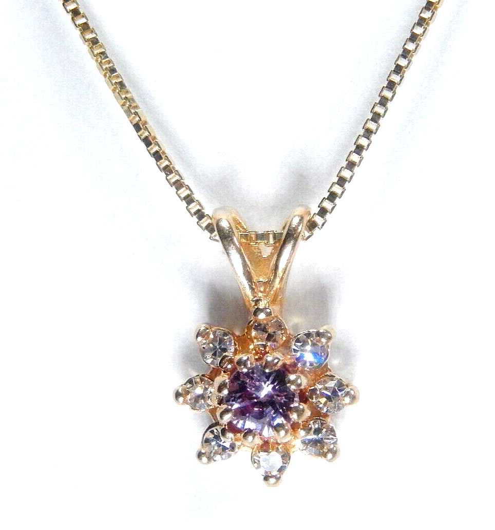 14K Yellow Gold  CZ & Amethyst Women's Pendant w/18"chain