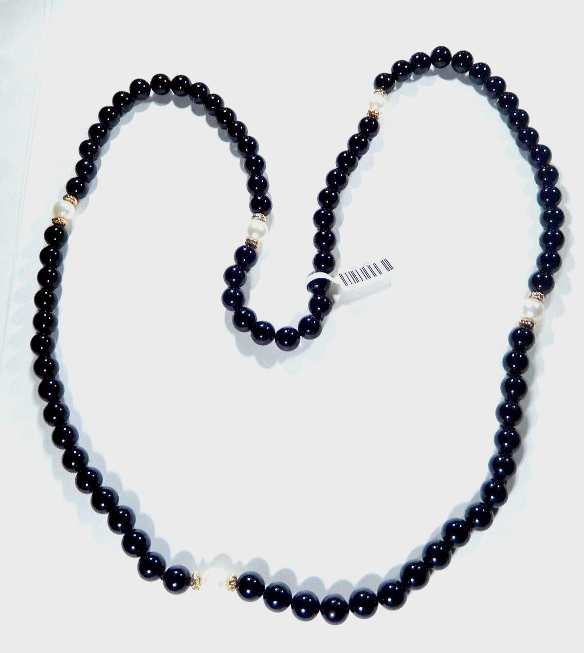 14 KT Gold Beads & 8.0 mm Pearl and 8.0mm Black Onyx Beaded 28" Necklace