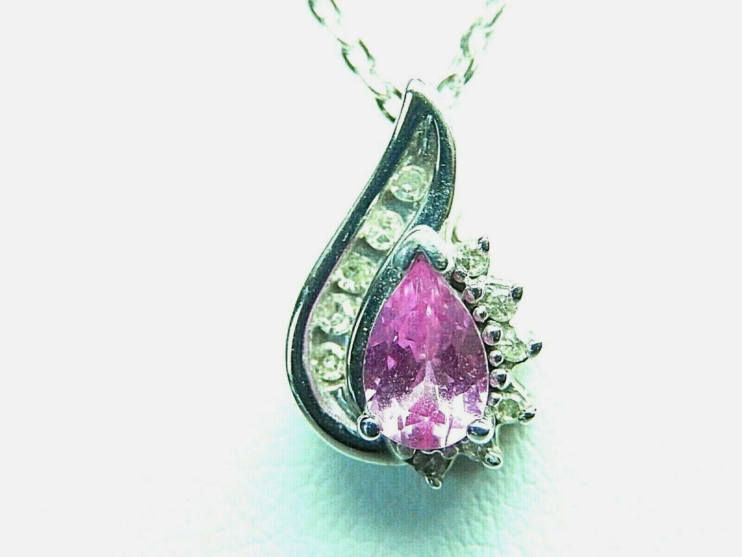 *NWT* 10K White Gold Pink Sapphire & Diamond Pendant Necklace w/18" Chain