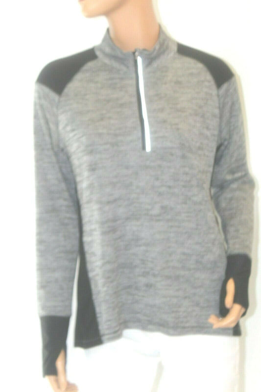Avia Women's Gray & Black Thump Sleeve 1/4 Zip Lightweight Pullover Jacket Sz M