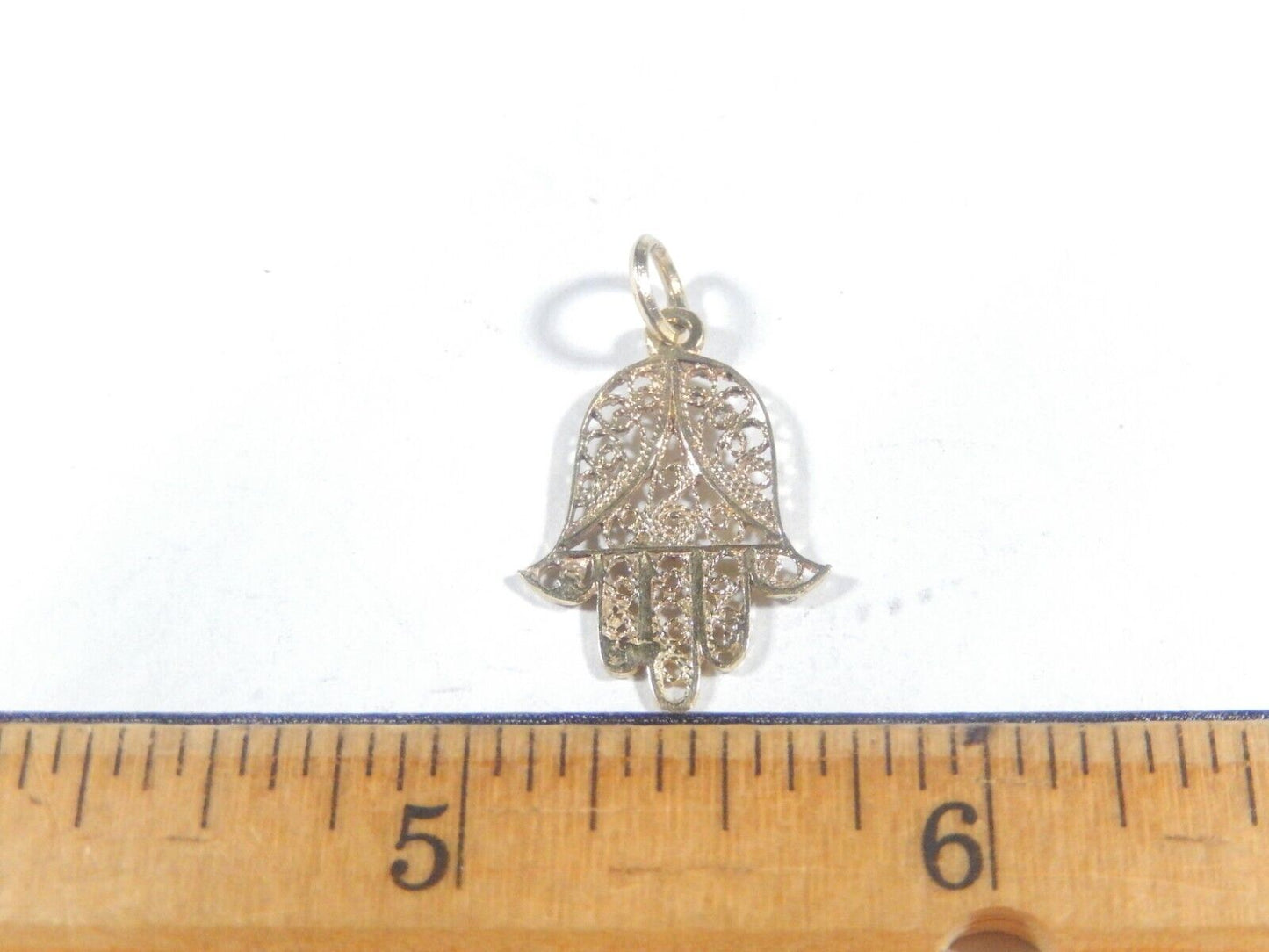 Solid 14k Yellow Gold Filigree Hamsa Hand Pendant/Charm