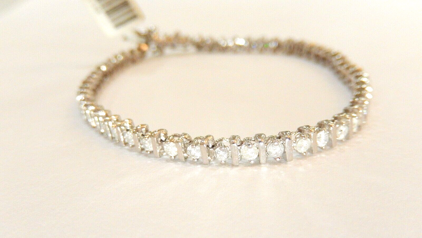 *NWT* 14K White Gold 2.00 Ct Round Natural Real Diamond Tennis Bracelet 7"